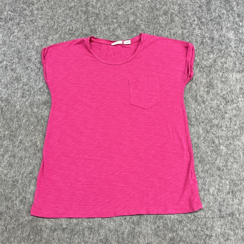 Sigrid Olsen Shirt Womens XS Pink Pocket Cap Sleeve Jersey Top Stretch Tee